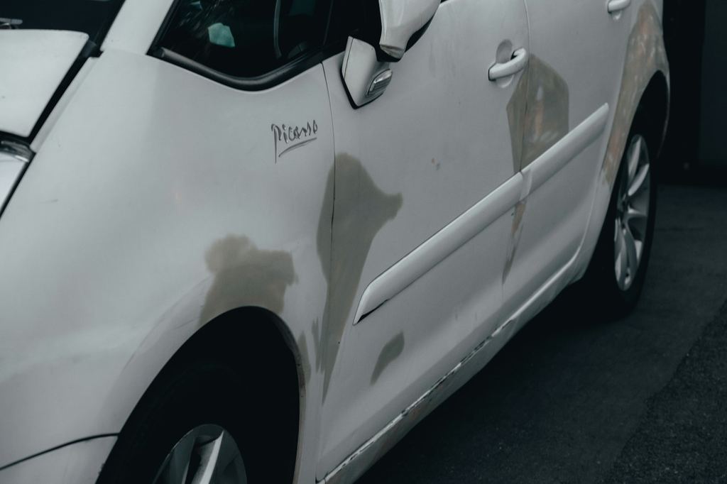 A dented car door